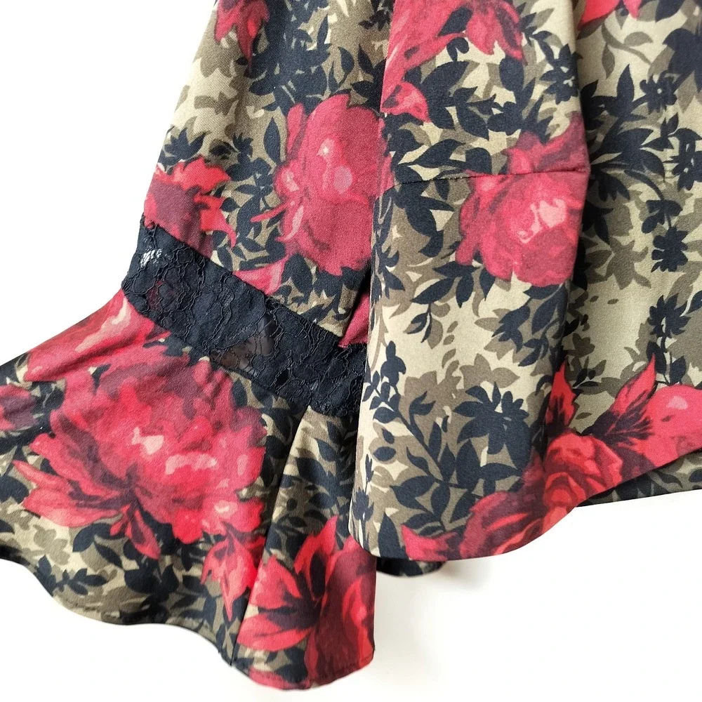 Perceptions Floral Jacket Cardigan Topper Flare Sleeve Lace Inset - Picture 4 of 8